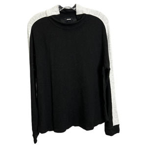 Monrow Women Sweatshirt Black White Sleeve Colorblock Mock Neck Long Sleeve Sz L